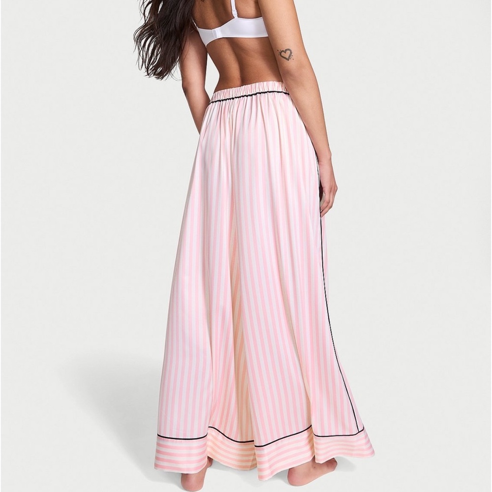 Victoria's Secret Glazed Satin Palazzo Pants Iconic Pink Striped Wide Leg